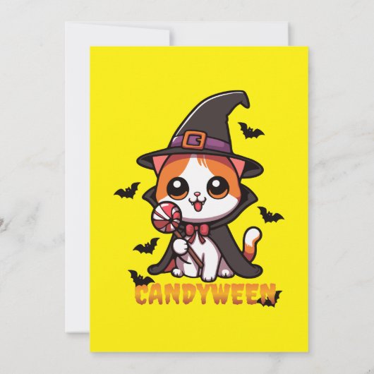 Invitation candyween - halloween sorcier chat (Dos)