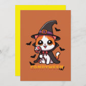 Invitation candyween - halloween sorcier chat (Devant / Derrière)