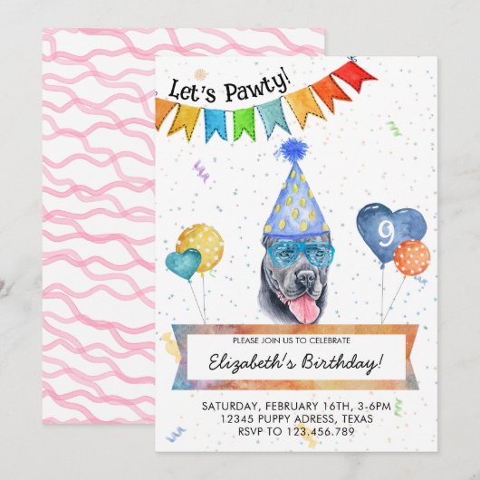 Invitation Cane Corso laisse Pawty Dog Anniversaire fête (Devant / Derrière)