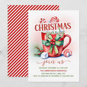 Invitation Cane de bonbon rouge vert Chocolat chaud Noël Fête