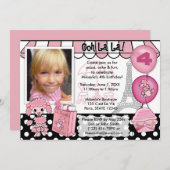 Invitation Caniche rose dans l'invitation d'anniversaire de (Devant / Derrière)