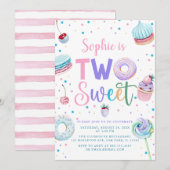 Invitation Canndy Donut Two Sweet 2nd Birthday Girl (Devant / Derrière)