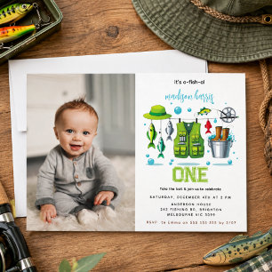 Invitation Canne à pêche vintage "O-Fish-Ally One" 1er annive