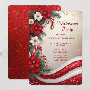 Invitation Canne à sucre florale de Noël Fête