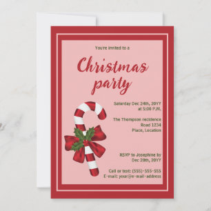 Invitation Canne de Noël rouge et blanche Fête de Noël