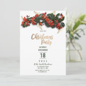 Invitation Canneberges d'or vert rouge feuille hiver Noël (Debout devant)
