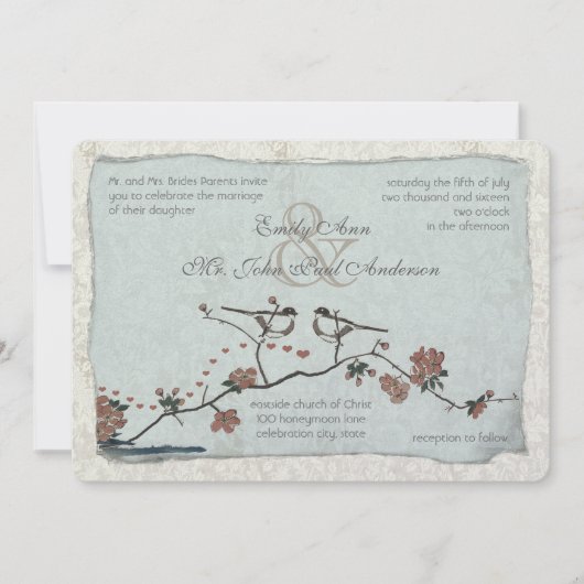 Invitation Cannelle et Inséparable bleu Mariage damassé Invit (Devant)