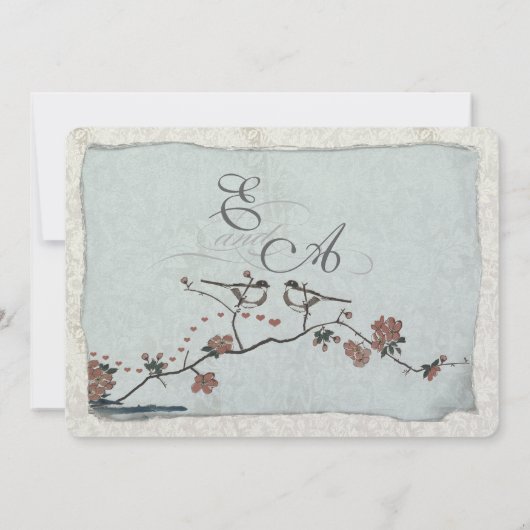 Invitation Cannelle et Inséparable bleu Mariage damassé Invit (Dos)