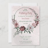 Invitation cannelle rose blanc fleuri couronne anniversaire f (Devant)