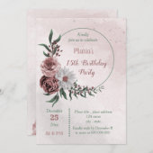 Invitation cannelle rose blanc fleuri couronne anniversaire f (Devant / Derrière)