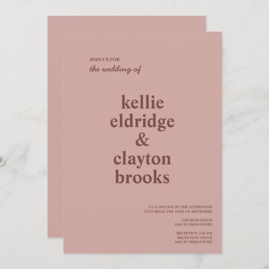 Invitation Cannelle Rose moderne Type Mariage (Devant / Derrière)