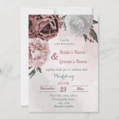Invitation cannelle rose rose blanc fleuri mariage (Devant)