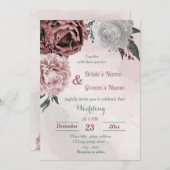 Invitation cannelle rose rose blanc fleuri mariage (Devant / Derrière)