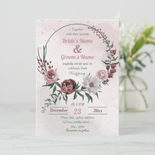 Invitation cannelle rose rose blanc fleuri mariage