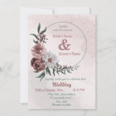 Invitation cannelle rose rose blanc fleuri mariage (Devant)