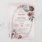 Invitation cannelle rose rose blanc floral mariage géométriqu (Devant / Derrière)
