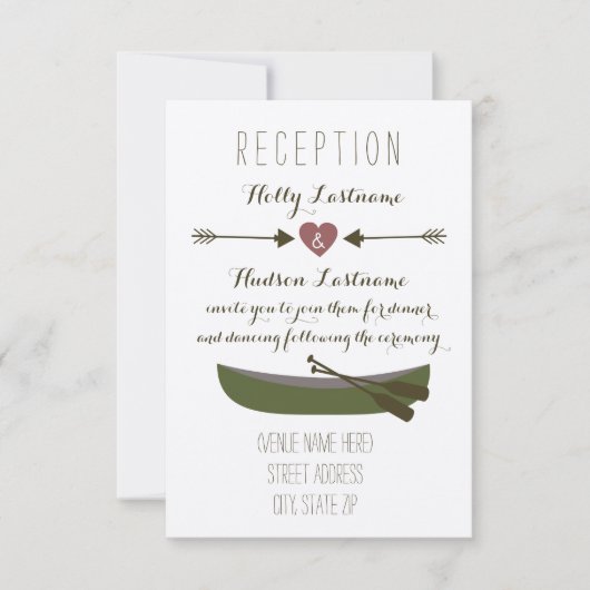 Invitation Canoë + Flèches Réception De Mariage Rustique (Devant)