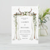 Invitation Canopée Boho Blanc Personnalisé Floral Antler Mari (Debout devant)