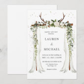 Invitation Canopée Boho Blanc Personnalisé Floral Antler Mari (Devant / Derrière)