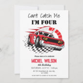 Invitation Can't Catch Me I'm Four red race car Birthday Boy (Devant)