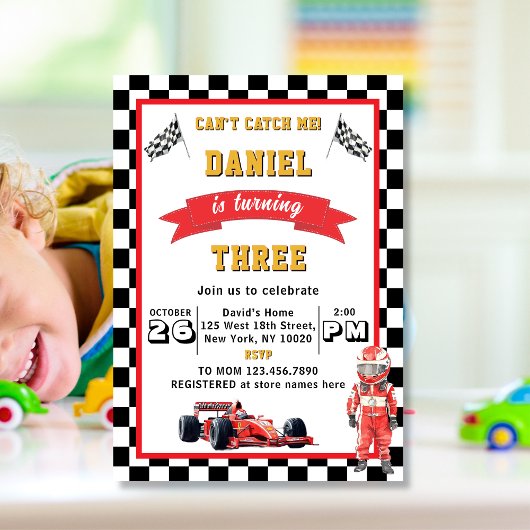 Invitation Can't Catch Me Race Car 3rd Birthday Party