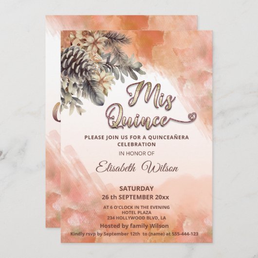 Invitation Cantalouge à l'aquarelle à fleurs d'automne (Devant / Derrière)