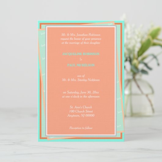 Invitation Cantaloupe Turquoise Love Géométrique (Debout devant)