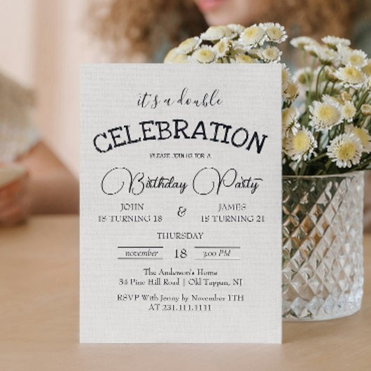 Invitation Canva classique double fête d'anniversaire