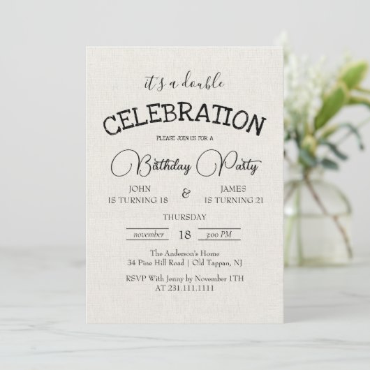 Invitation Canva classique double fête d'anniversaire (Debout devant)