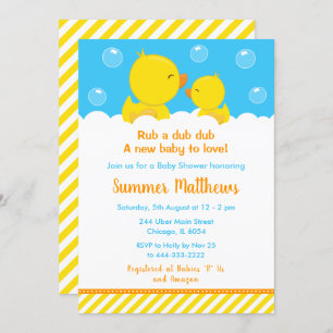 Invitation Caoutchouc Baby shower jaune et bleu