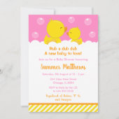 Invitation Caoutchouc Baby shower jaune et rose (Devant)