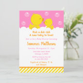 Invitation Caoutchouc Baby shower jaune et rose (Debout devant)