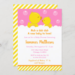 Invitation Caoutchouc Baby shower jaune et rose