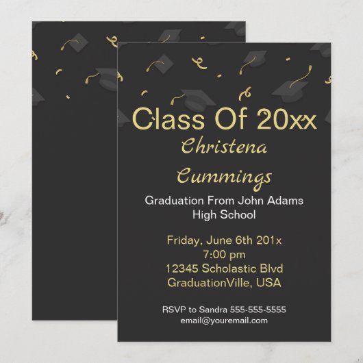 Invitation Cap & Confetti Graduation (Devant / Derrière)