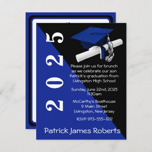 Invitation Cap & Diplôme, Dégradé de Royal Bleu et Noir (Devant / Derrière)