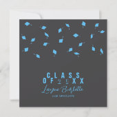 Invitation Cap Toss Gray & Blue Graduation Announcement (Devant)