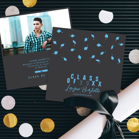 Invitation Cap Toss Gray & Blue Graduation Announcement