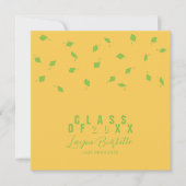 Invitation Cap Toss Yellow & Green Graduation Announcement (Devant)