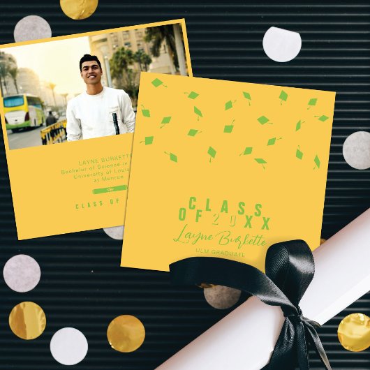 Invitation Cap Toss Yellow & Green Graduation Announcement