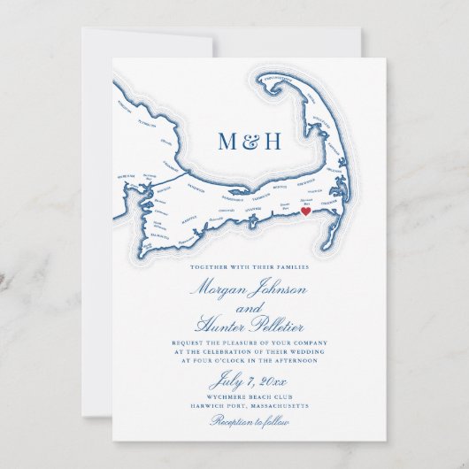 Invitation Cape Cod All-in-One QR code RSVP Mariage (Devant)