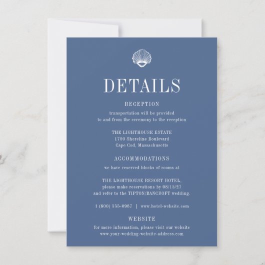 Invitation CAPE COD Coastal Blue Wedding Details Card (Devant)
