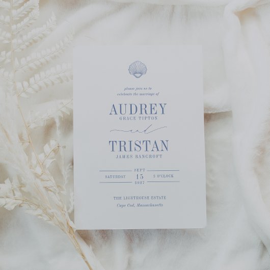 Invitation CAPE COD Mariage bleu côtier