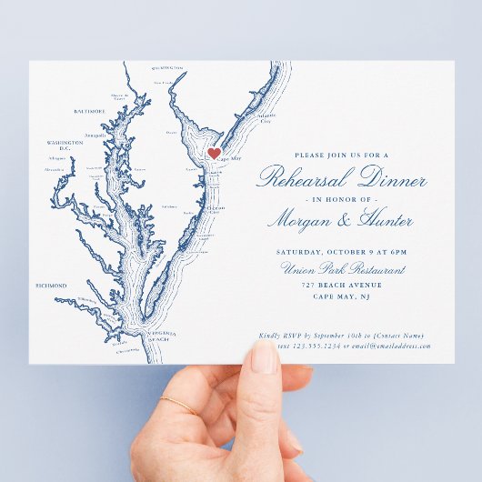 Invitation Cape May NJ Dîner de répétition de mariage élégant