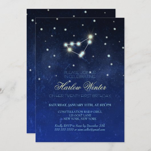 Invitation Capricorn Constellation fête d'anniversaire (Devant / Derrière)