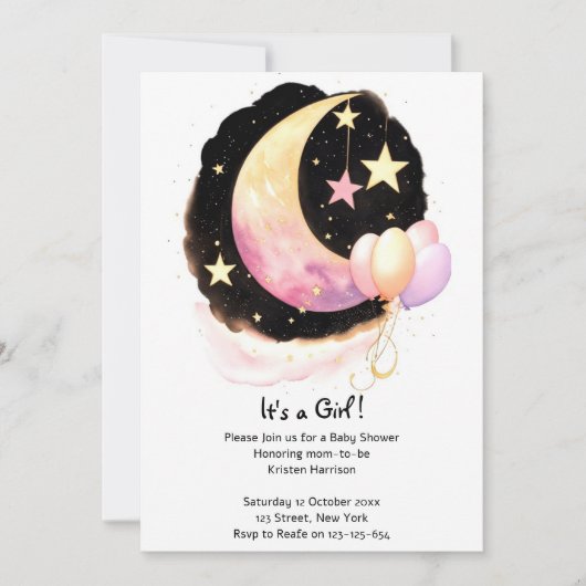 Invitation Captivant Aquarelle Baby shower céleste fille (Devant)