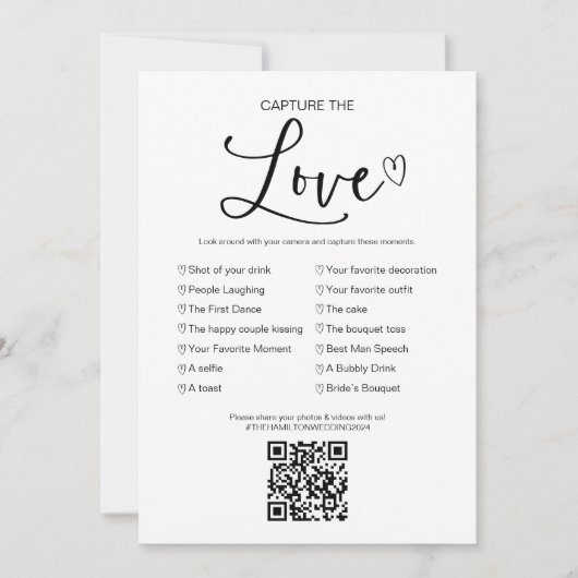 Invitation Capturez L'Amour Que J'Espère Jeu Mariage Avec QR (Devant)