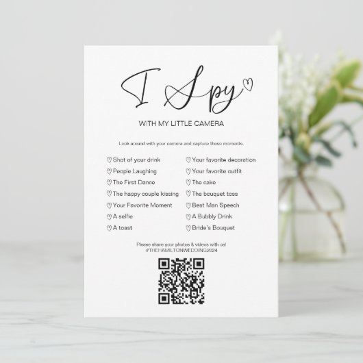 Invitation Capturez L'Amour Que J'Espère Jeu Mariage Avec QR (Debout devant)