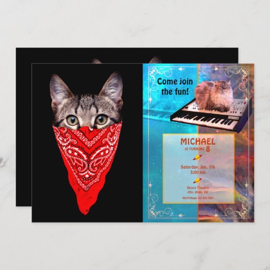 Invitation Capuchon de chat (Devant / Derrière)