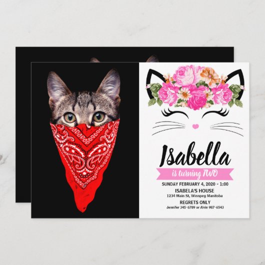 Invitation Capuchon de chat (Devant / Derrière)