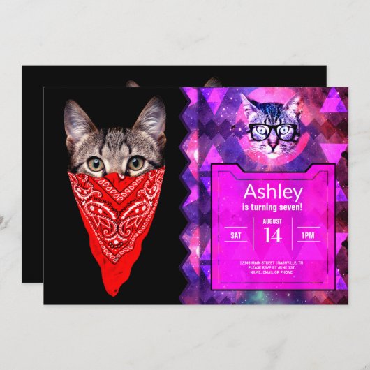 Invitation Capuchon de chat (Devant / Derrière)